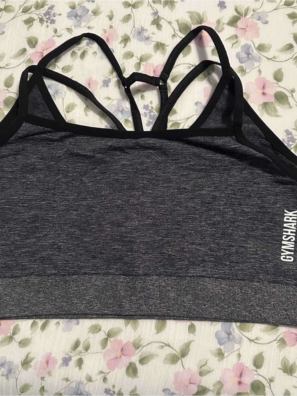 Gymshark Charcoal Heather Strappy Sports Bra — Black Trim